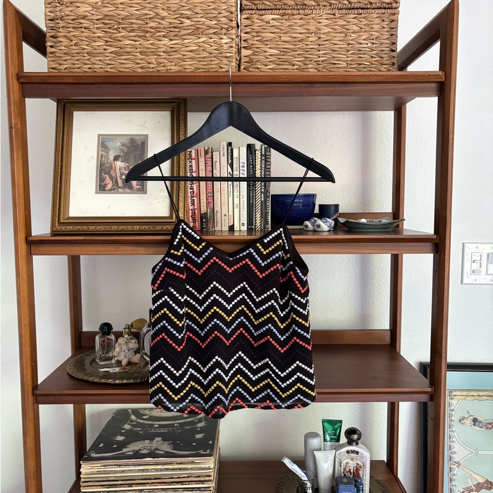 Black Multicolor Chevron Woven Cropped Tank Top | Boho Festival Style